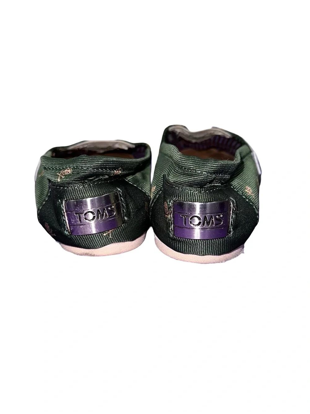TOMS Green Skull Print Canvas Slip On Flats Women’s Casual Shoes Size 7